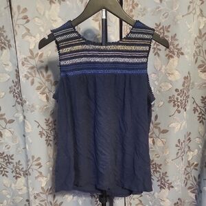 LOFT Navy and Yellow Striped Tank Top